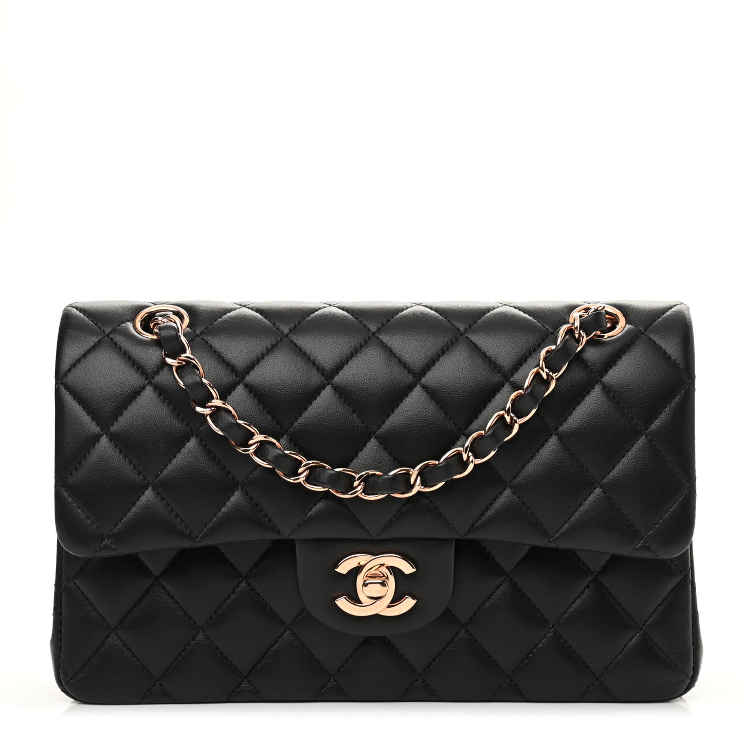 Lambskin Quilted Small Double Flap Black