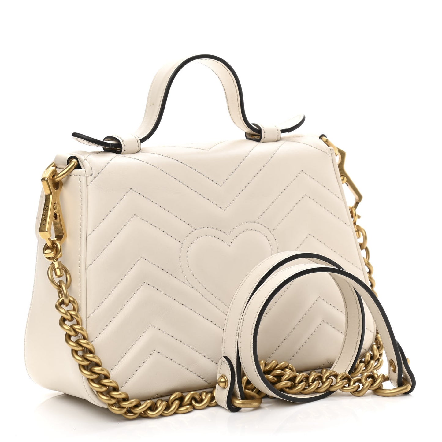 Calfskin Matelasse Mini GG Marmont Top Handle Shoulder Bag White