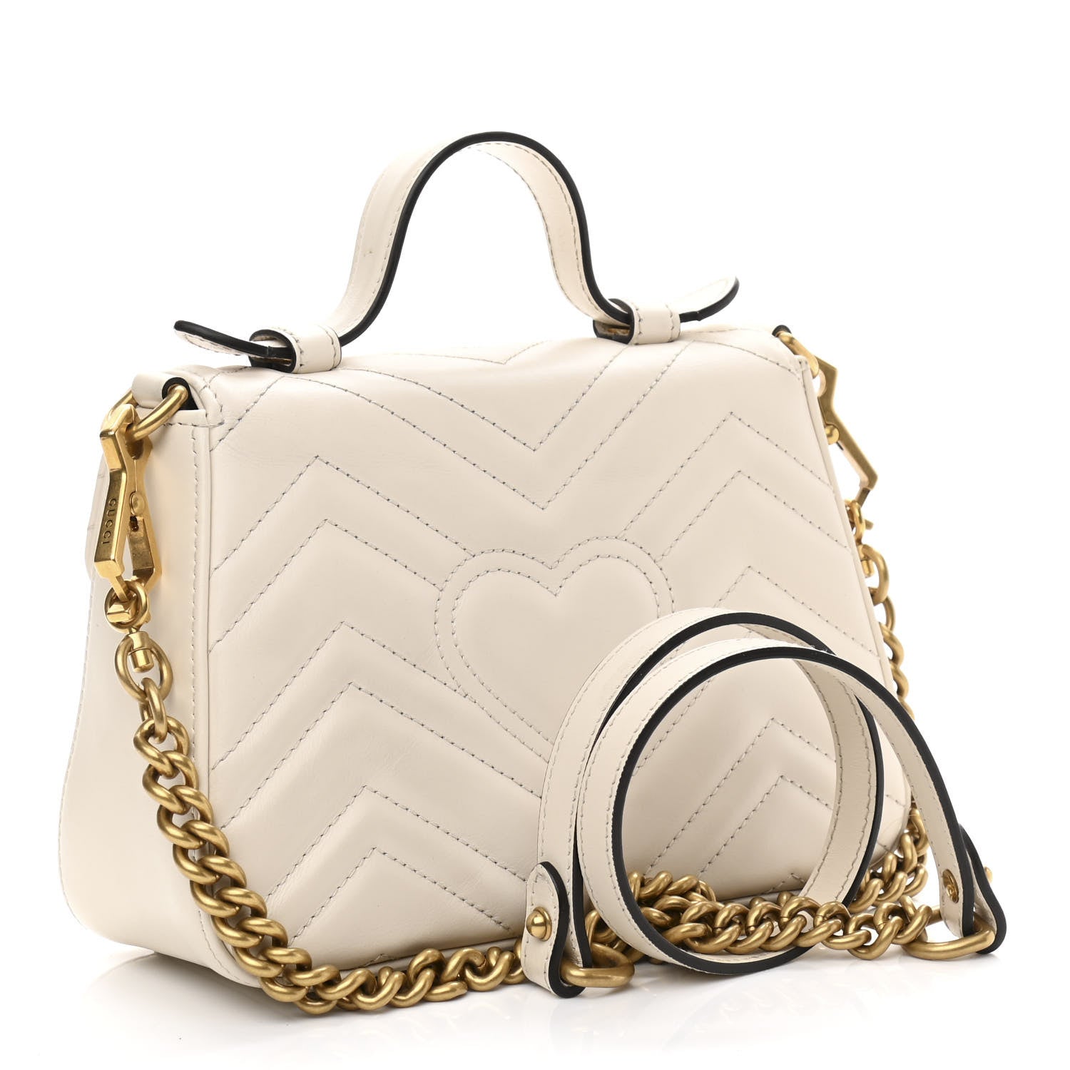 Gucci Calfskin Matelasse Mini GG Marmont Top Handle Shoulder Bag White 3 of 12