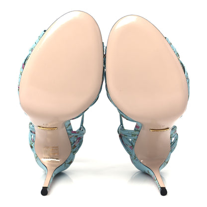 Gucci Malaga Kid Floral Print Knotted Allie Sandals 37 Aquamarine 6 of 9