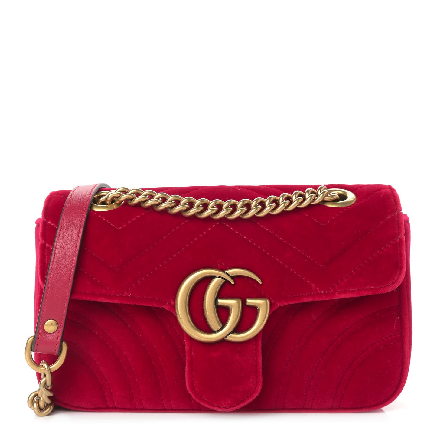 Velvet Matelasse Mini GG Marmont Shoulder Bag Hibiscus Red