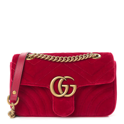 Gucci Velvet Matelasse Mini GG Marmont Shoulder Bag Hibiscus Red 1 of 10