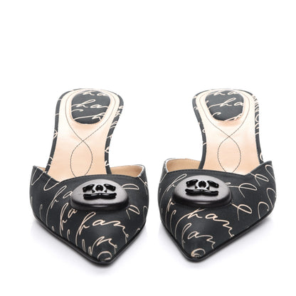 Chanel Toile Printed CC Mules 39.5 Black 2 of 8