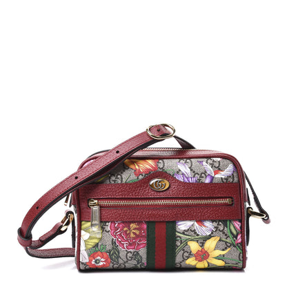 Gucci GG Supreme Monogram Flora Web Mini Ophidia Shoulder Bag Red 1 of 11