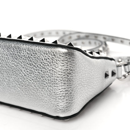 Valentino Garavani Metallic Pebbled Calfskin Small Rockstud Flip Lock Shoulder Bag Silver 9 of 9