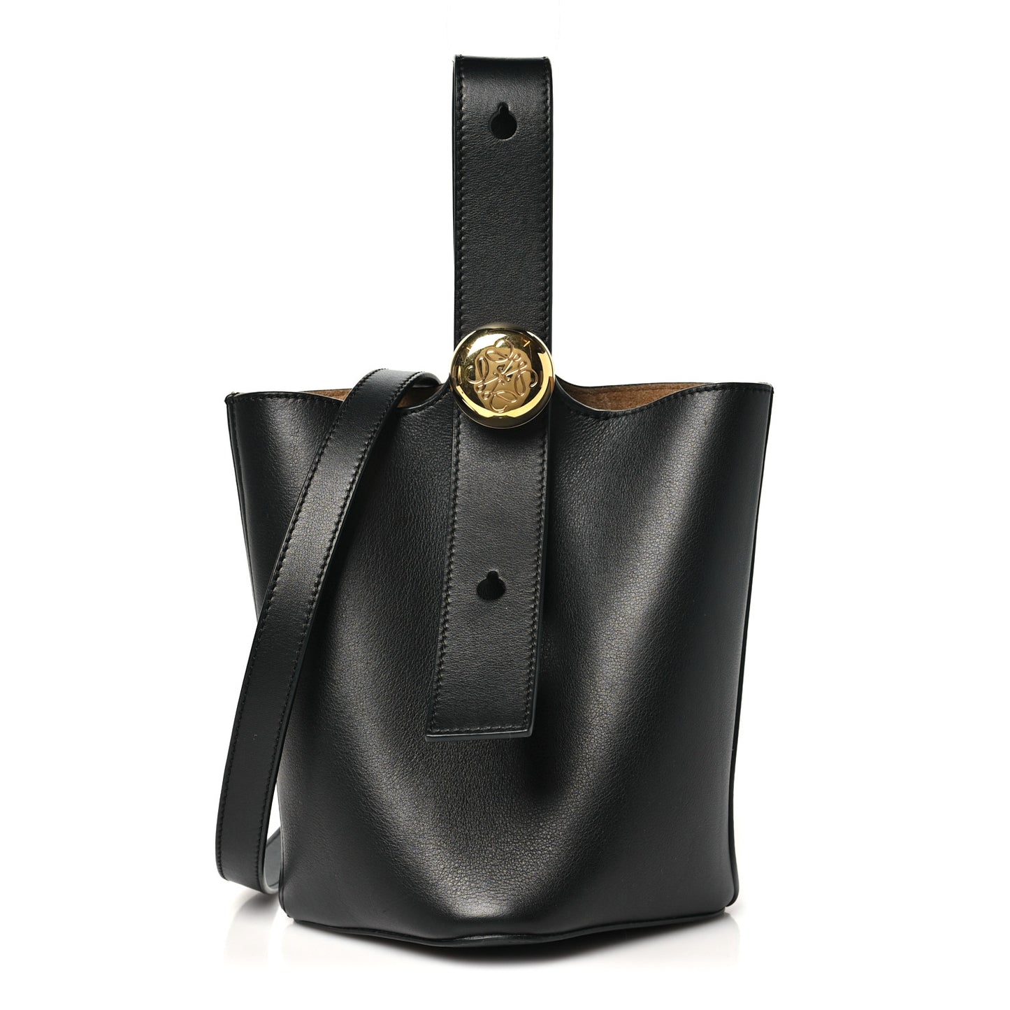 Smooth Calfskin Mini Pebble Bucket Bag Black