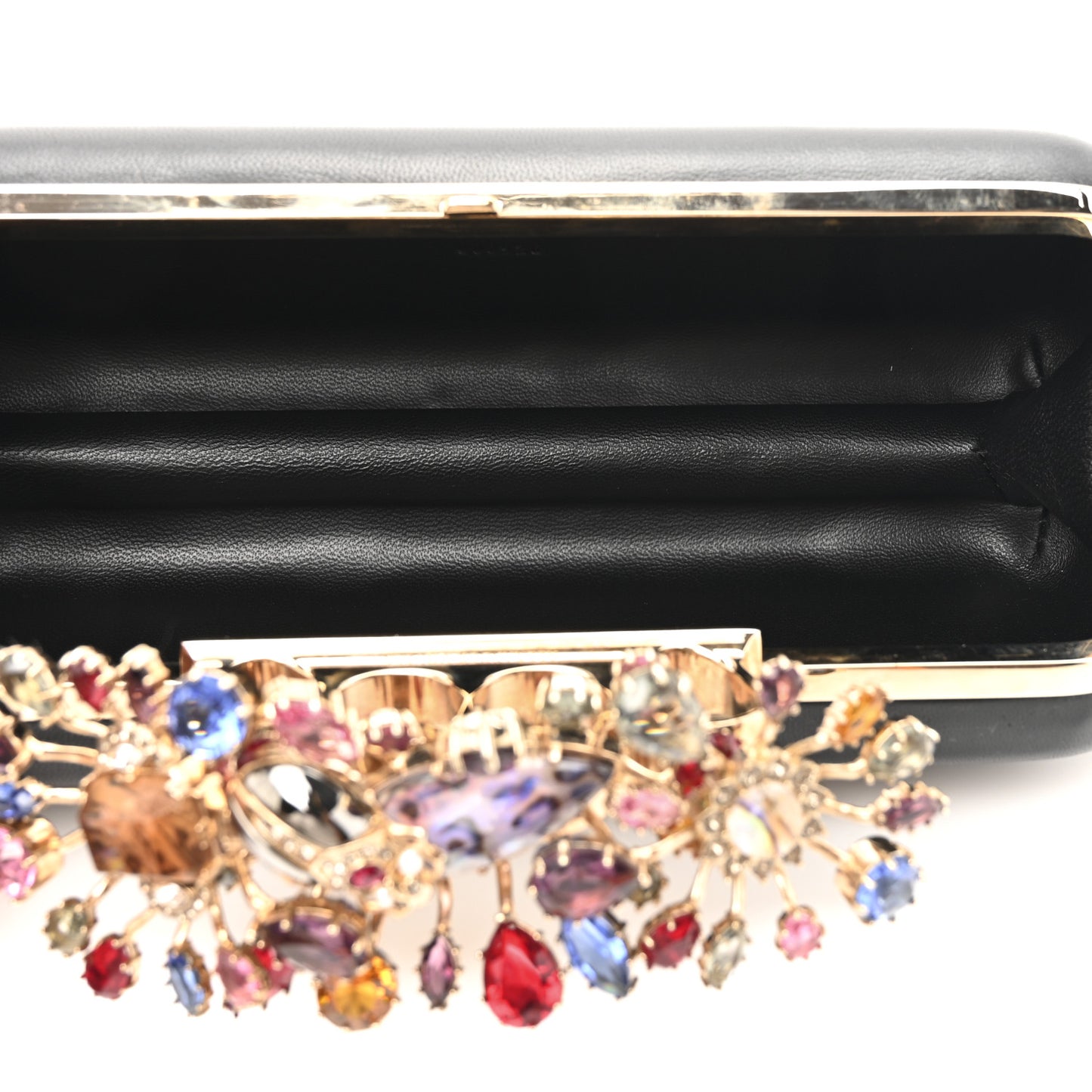Nappa Crystal Knuckle Box Clutch Black