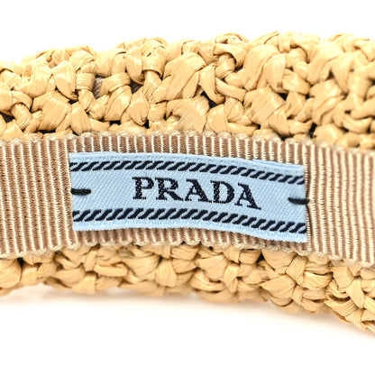 Prada Yarn Raffia Effect Crochet Metal Triangle Logo Headband Naturale 4 of 5