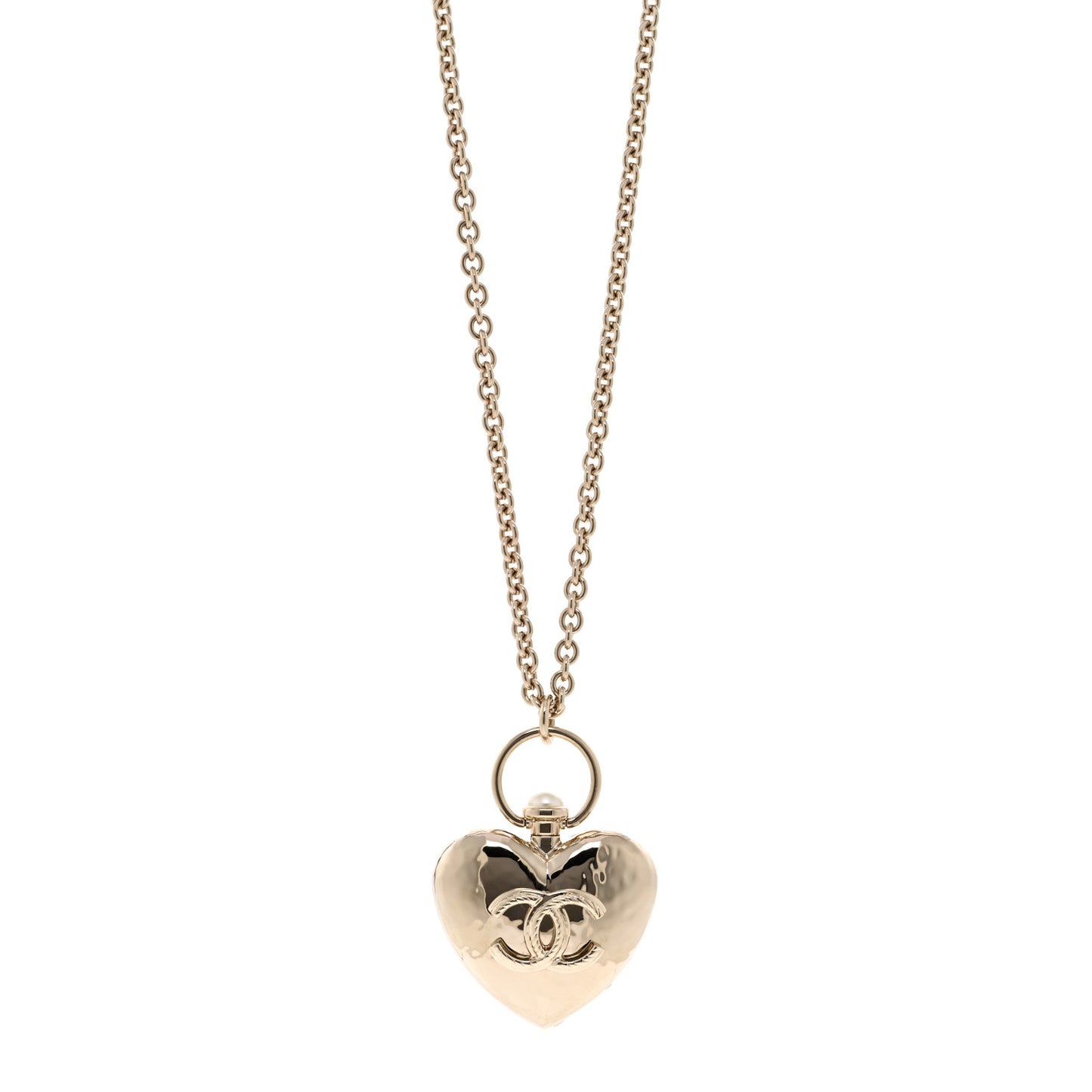 Metal CC Heart Locket Necklace Gold
