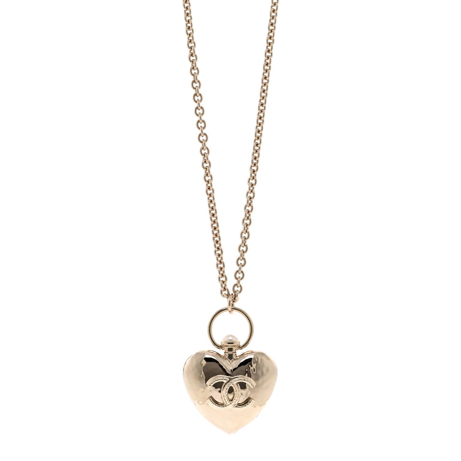 Chanel Metal CC Heart Locket Necklace Gold 1 of 6