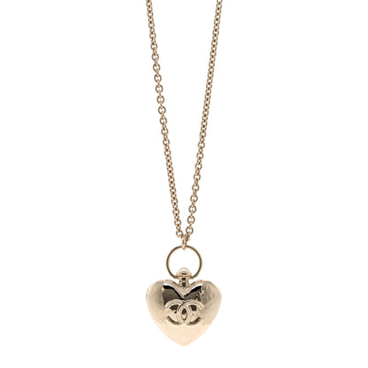 Chanel Metal CC Heart Locket Necklace Gold 1 of 6