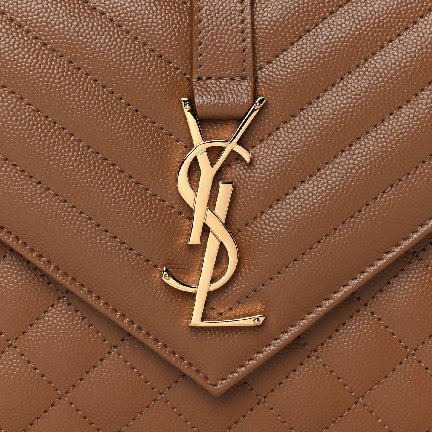 Grain De Poudre Textured Mixed Matelasse Triquilt Medium Monogram Satchel Tan