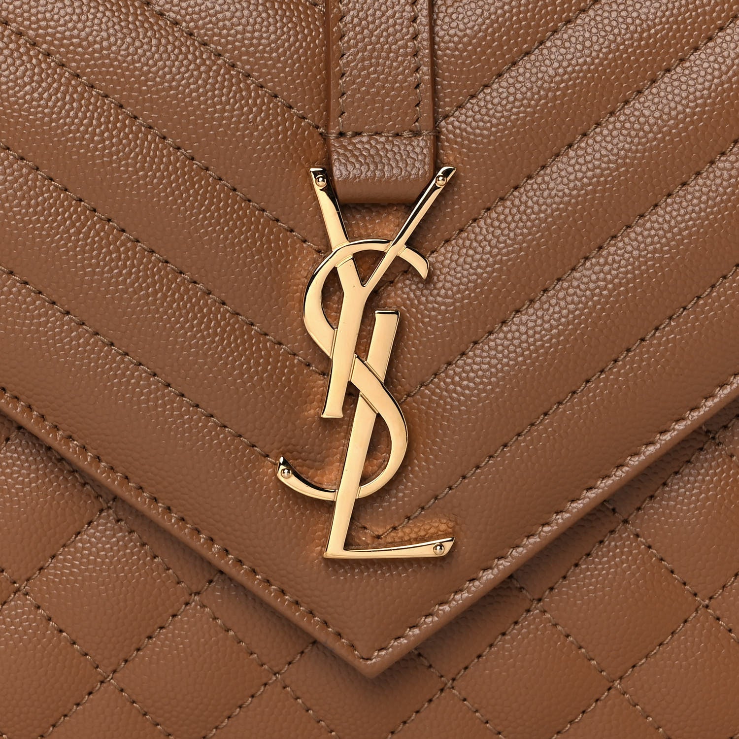 Saint Laurent Grain De Poudre Textured Mixed Matelasse Triquilt Medium Monogram Satchel Tan 10 of 10