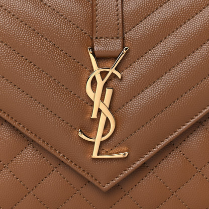 Saint Laurent Grain De Poudre Textured Mixed Matelasse Triquilt Medium Monogram Satchel Tan 10 of 10