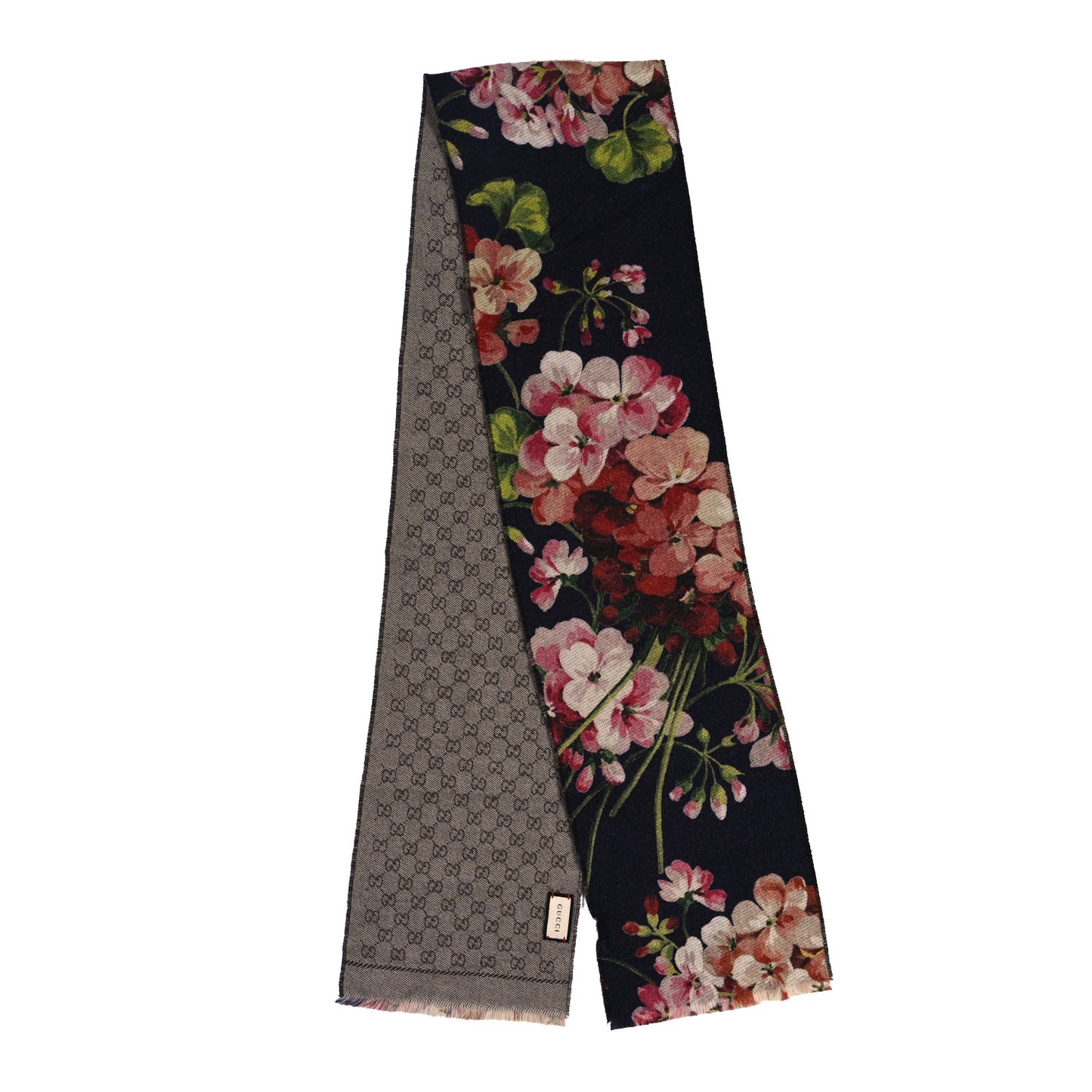 Wool Monogram Blooms Print Scarf Navy