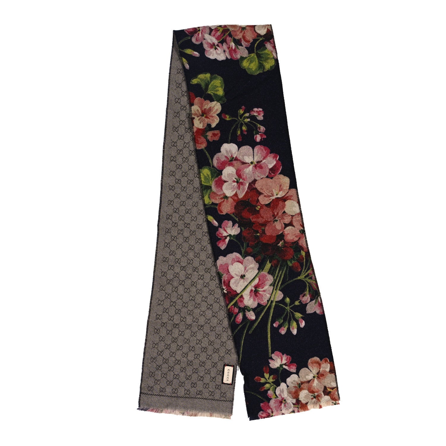Gucci Wool Monogram Blooms Print Scarf Navy 2 of 4