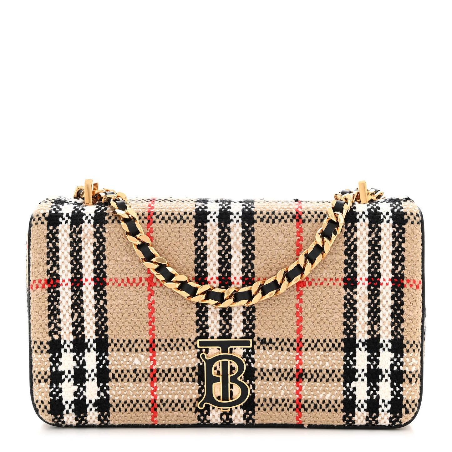 Calfskin Boucle Check Small Lola Chain Bag Archive Beige