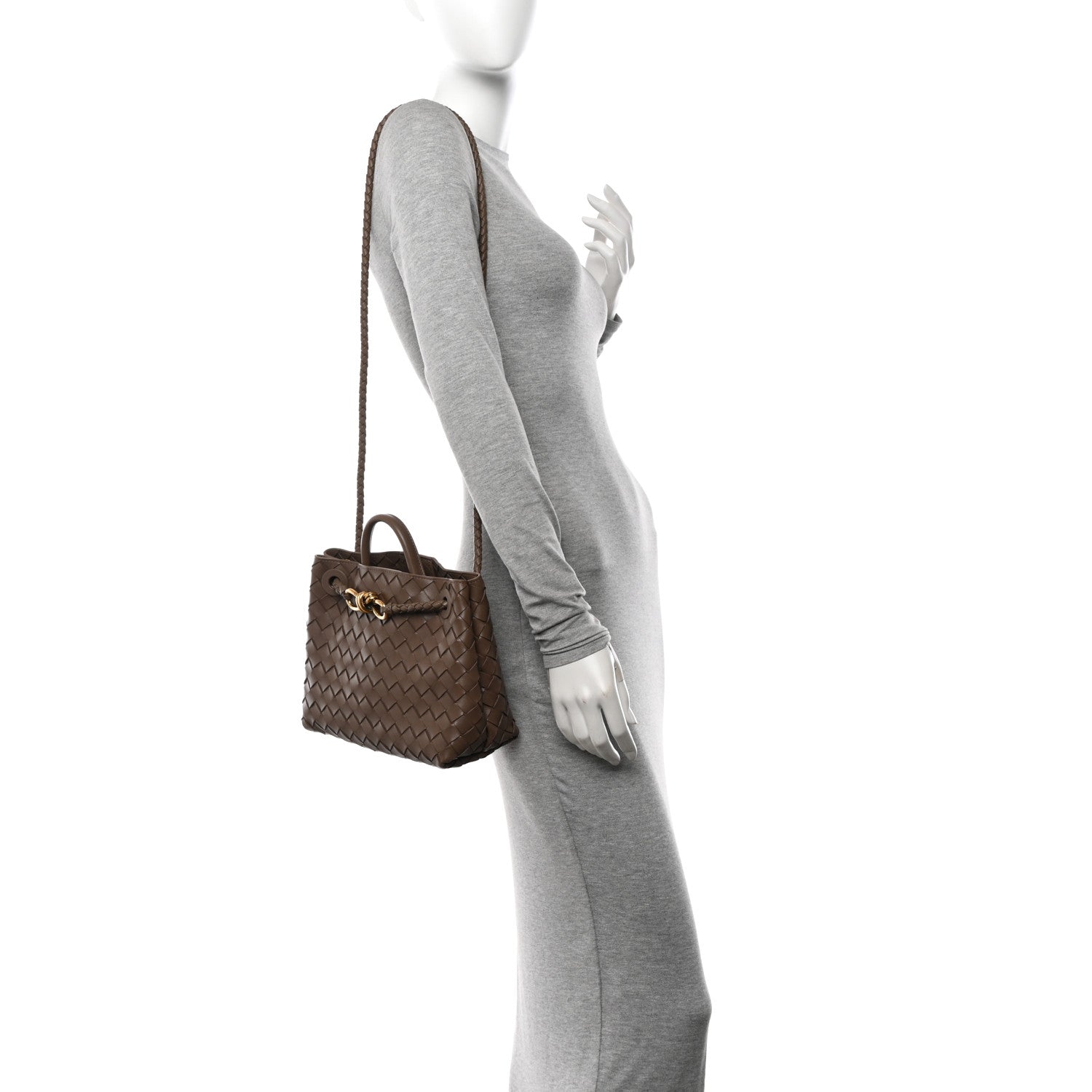 Bottega Veneta Nappa Intrecciato Small Andiamo Shoulder Bag Taupe Grey 2 of 9