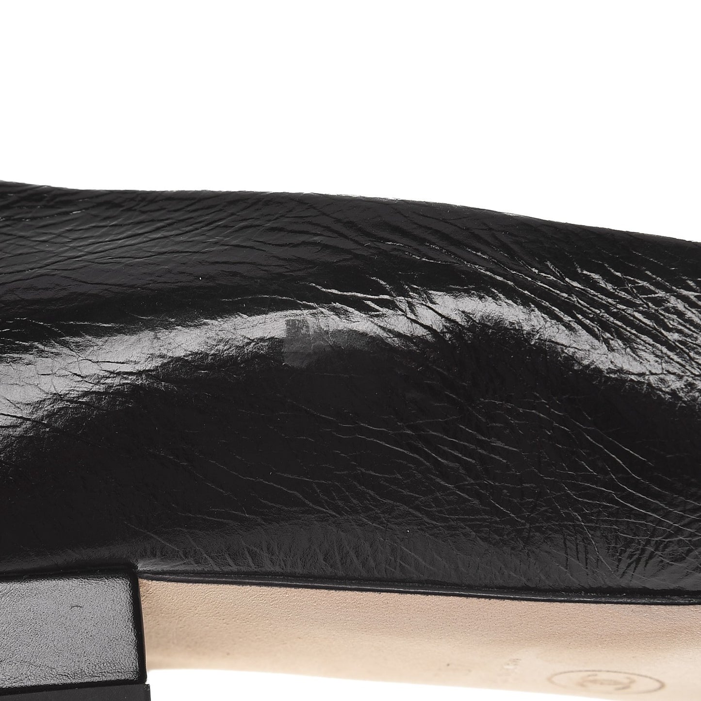 Glazed Calfskin Patent CC Cap Toe Ballerina Flats 40.5 Black