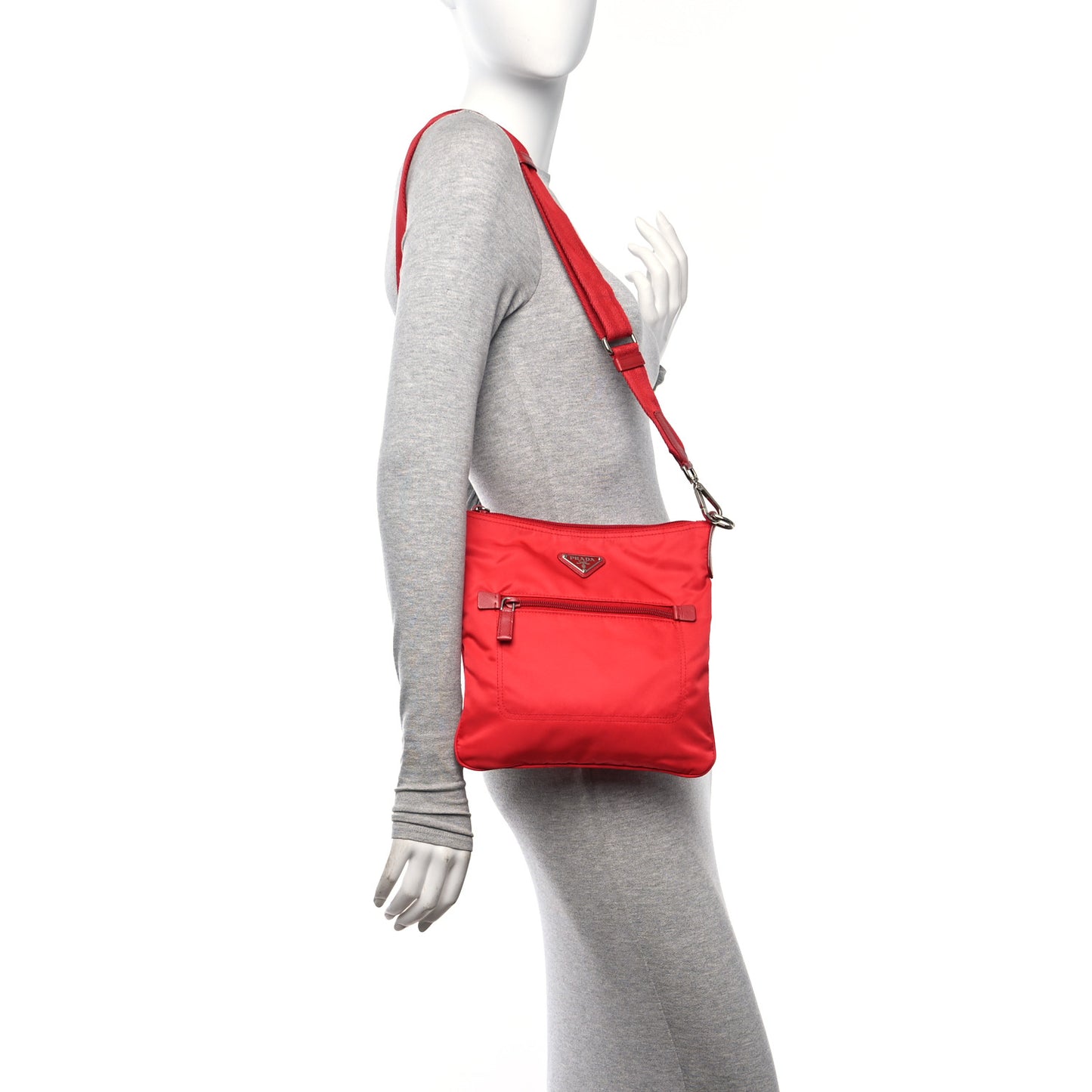 Tessuto Nylon Saffiano Flat Messenger Bag Rosso
