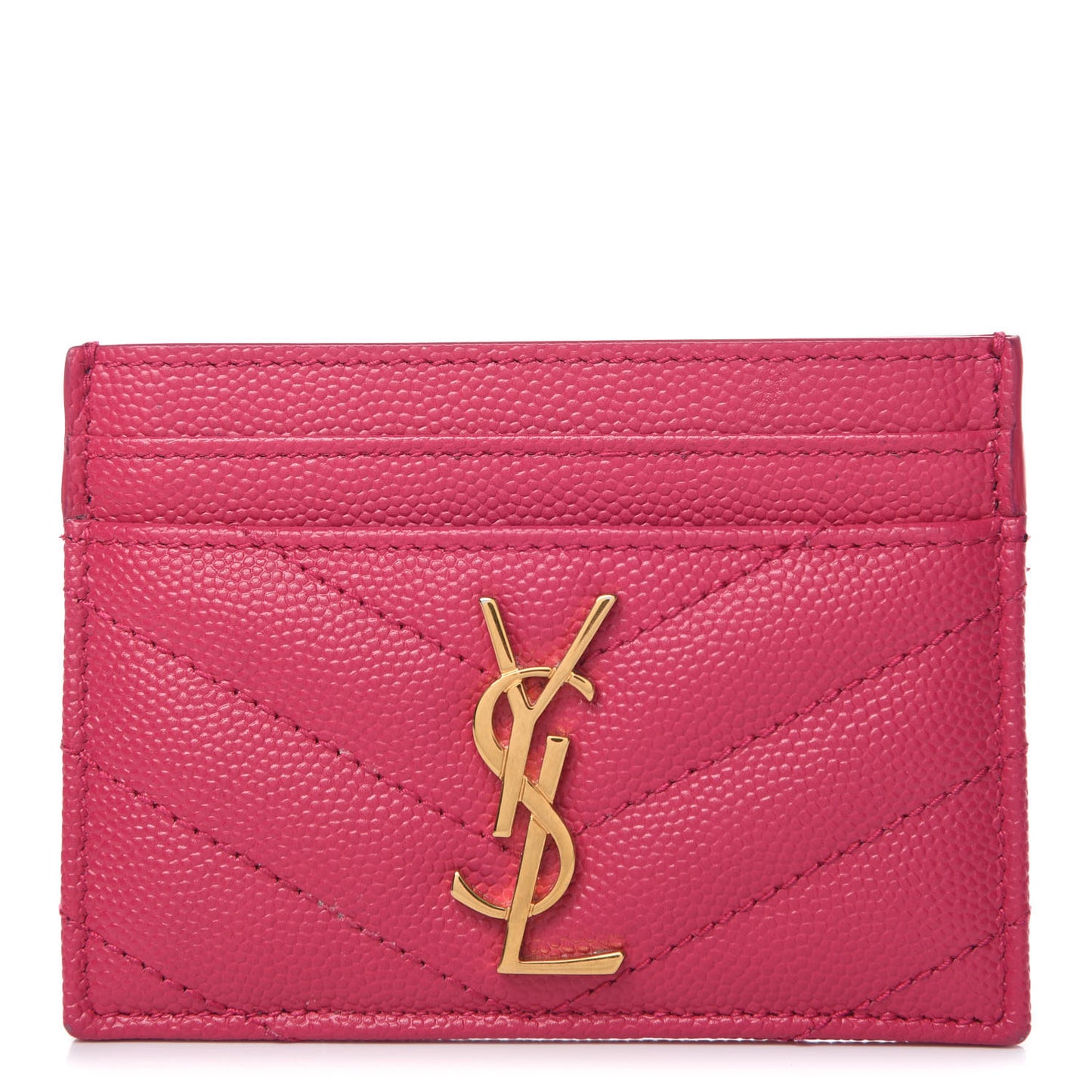 Grain De Poudre Matelasse Chevron Monogram Credit Card Case Fresh Fuxia