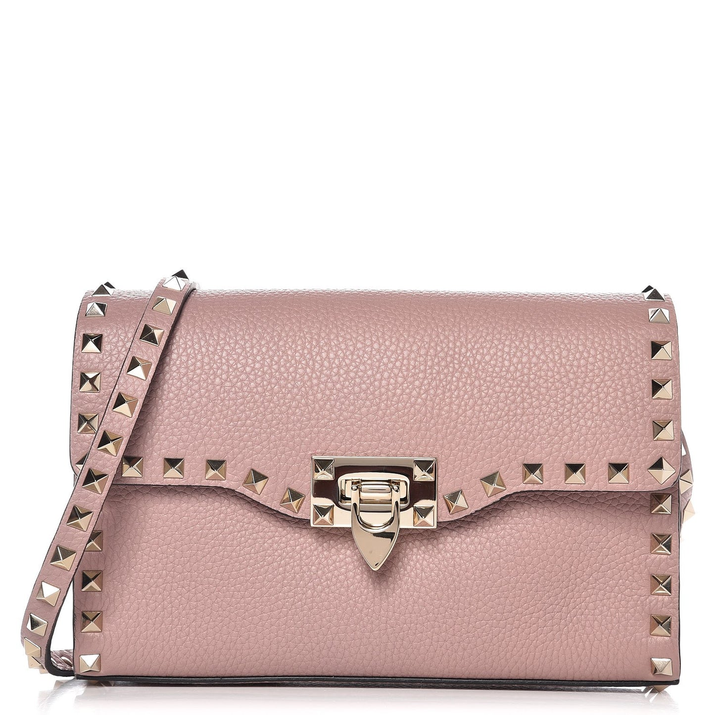 Pebbled Calfskin Medium Rockstud Flip Lock Crossbody Bag Water Rose