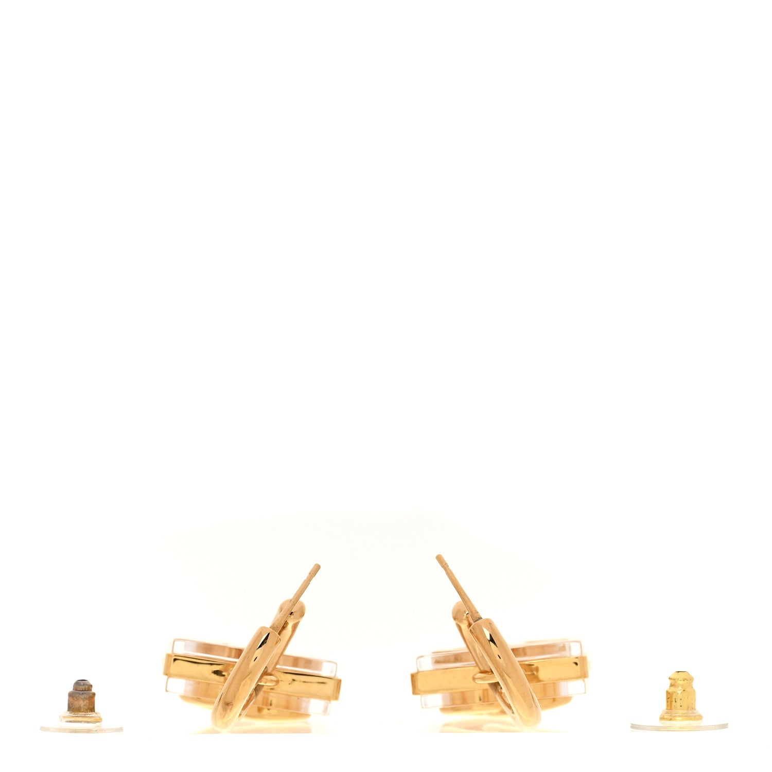 Chanel Metal Resin CC Square Drop Earrings Gold Transparent 3 of 5