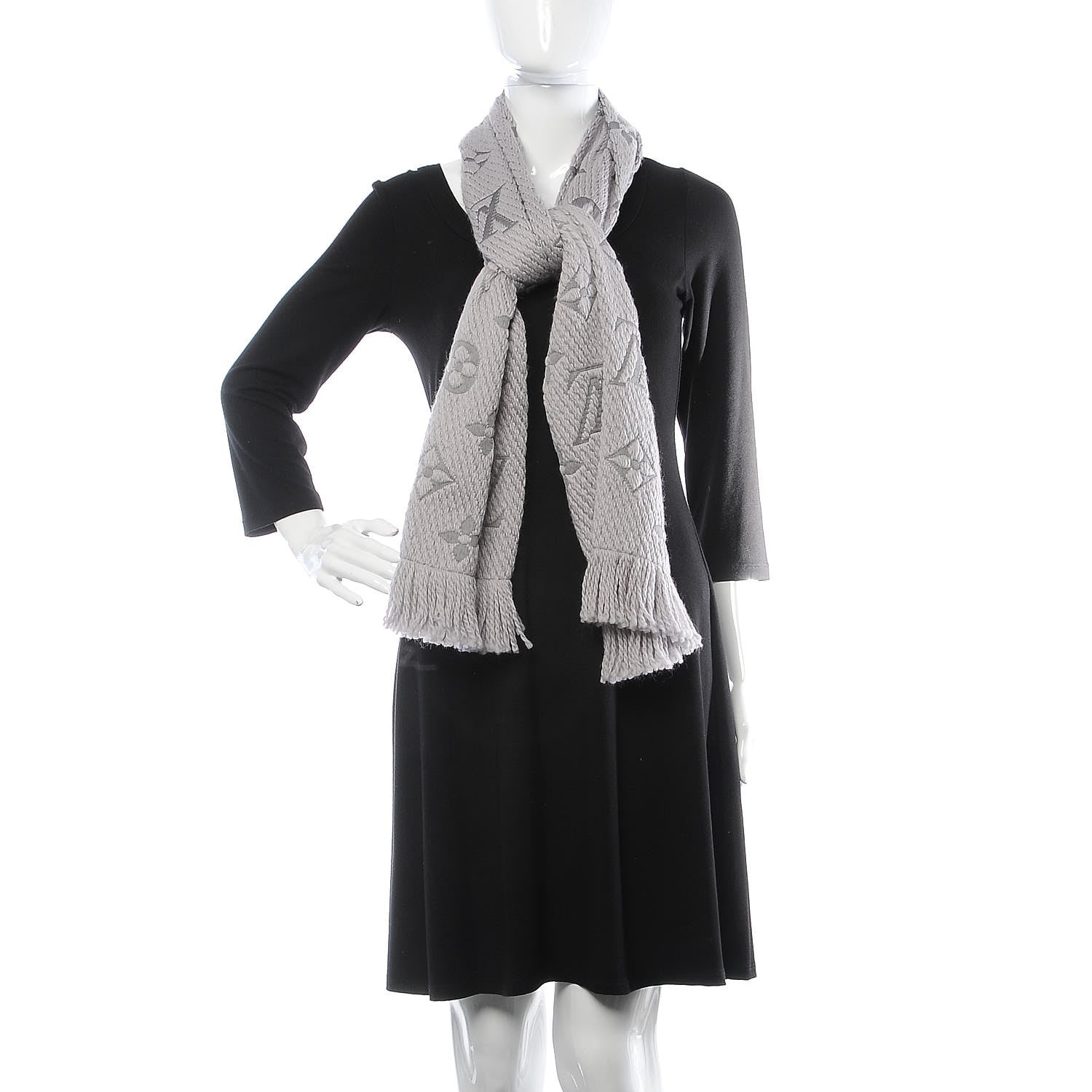 Louis Vuitton Wool Silk Logomania Scarf Pearl Grey 2 of 5