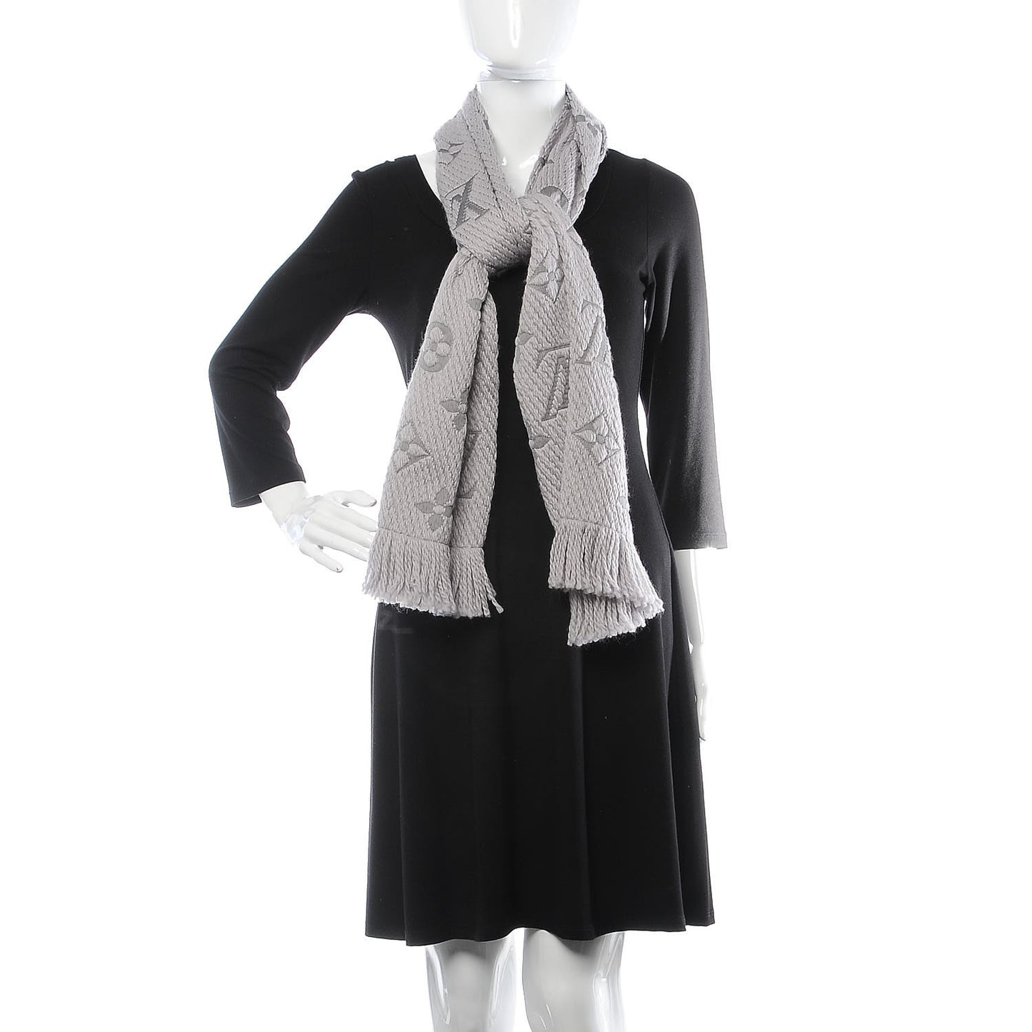 Wool Silk Logomania Scarf Pearl Grey