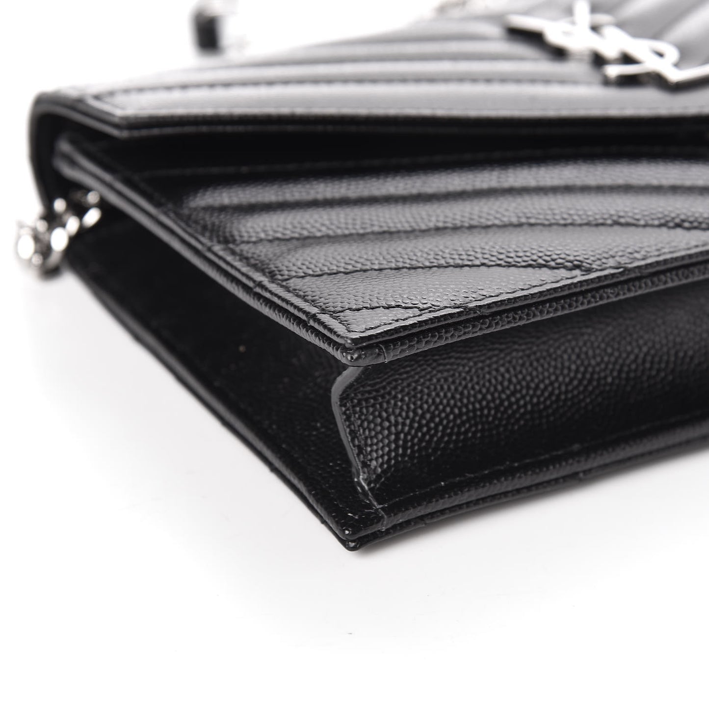 Grain De Poudre Matelasse Chevron Monogram Envelope Chain Wallet Black