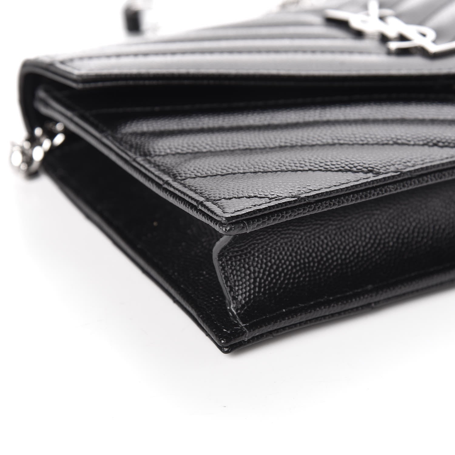 Saint Laurent Grain De Poudre Matelasse Chevron Monogram Envelope Chain Wallet Black 7 of 10