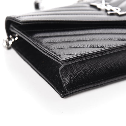 Saint Laurent Grain De Poudre Matelasse Chevron Monogram Envelope Chain Wallet Black 7 of 10