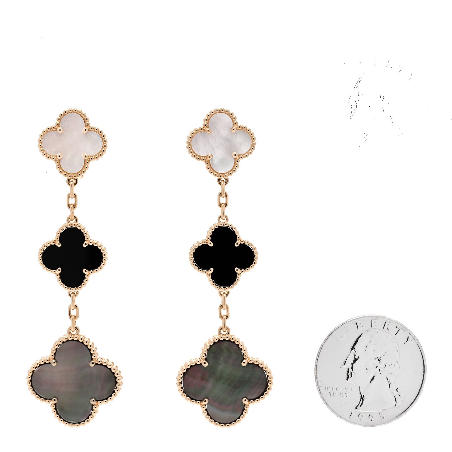 18K Yellow Gold Mother of Pearl Black Onyx 3 Motifs Magic Alhambra Earrings