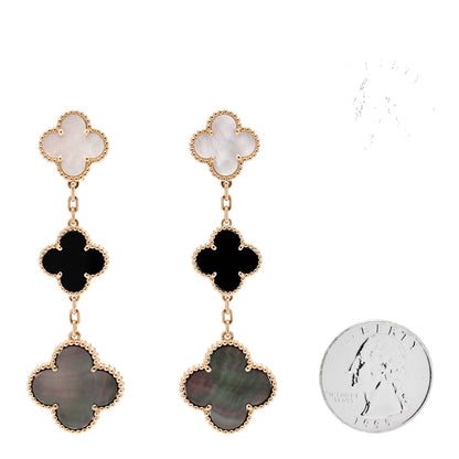 Van Cleef & Arpels 18K Yellow Gold Mother of Pearl Black Onyx 3 Motifs Magic Alhambra Earrings 2 of 5