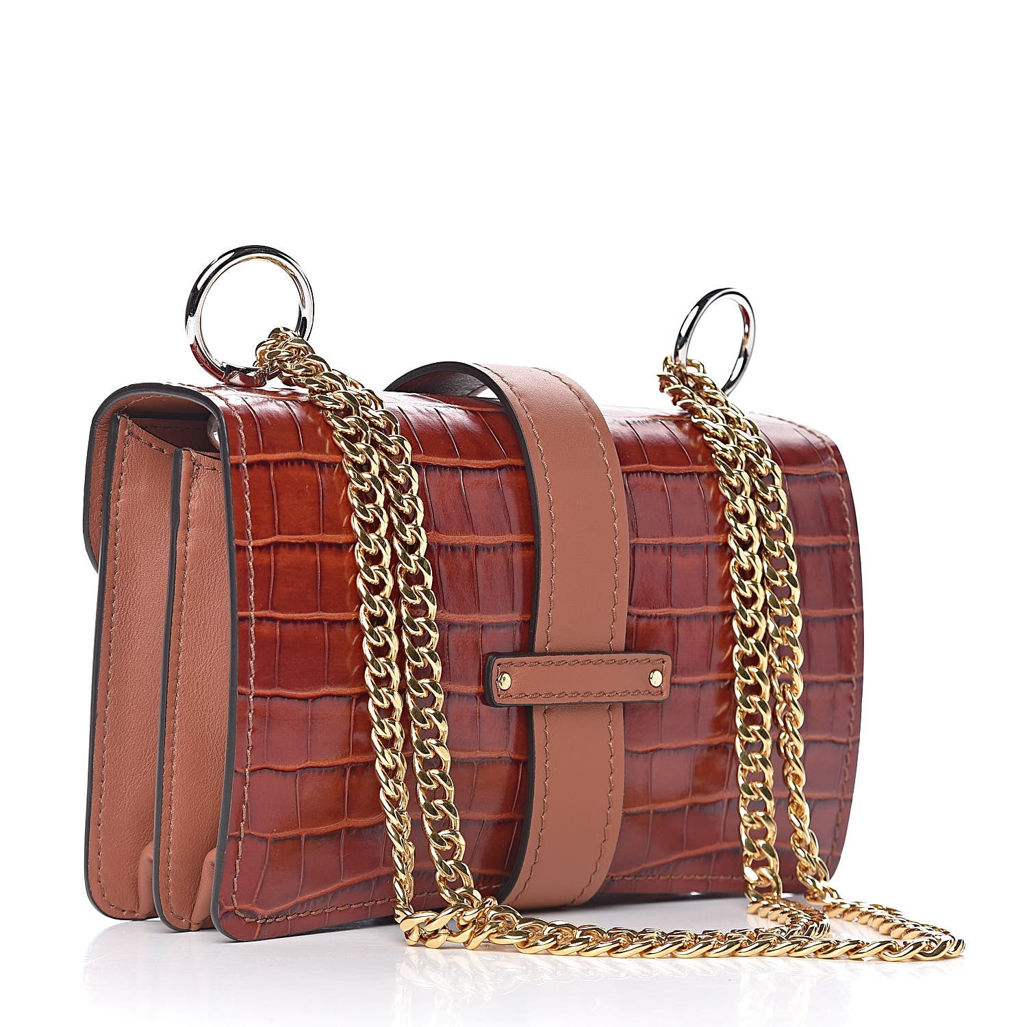 Chloe Calfskin Crocodile Embossed Aby Chain Shoulder Bag Chestnut Brown 3 of 10