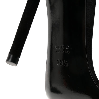 Gucci Suede Satin Crystal Ankle Strap High Heel Sandals 39.5 Black 7 of 9