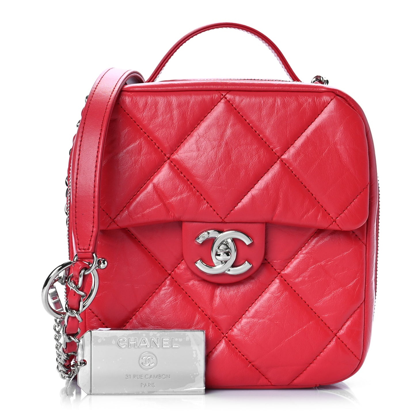 Aged Calfskin Quilted Top Handle Camera Case Red