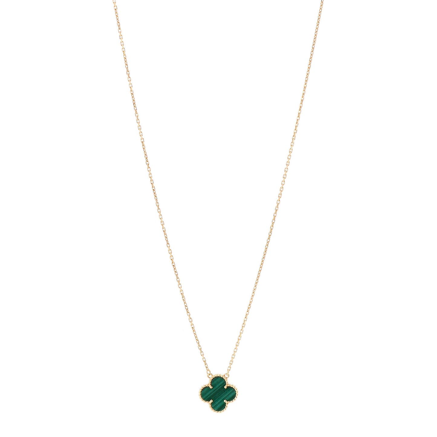 18K Yellow Gold Malachite Vintage Alhambra Pendant Necklace
