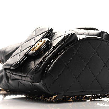 Chanel Shiny Lambskin Quilted Double Pocket Backpack Black 9 of 11