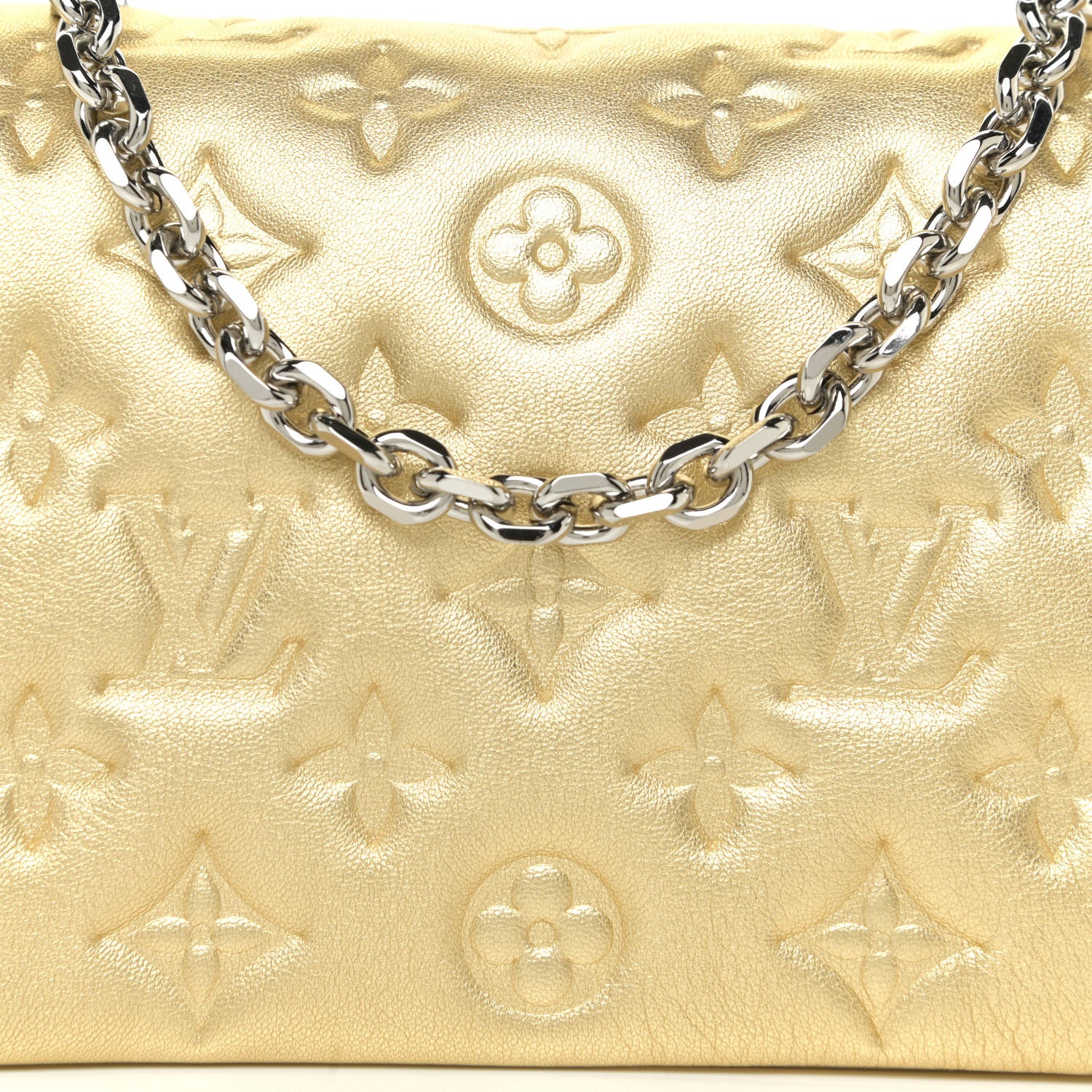 Louis Vuitton Metallic Lambskin Embossed Monogram Pochette Coussin Gold 9 of 10