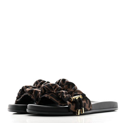 Fendi Satin FF Fendi Feel Slide Sandals 39 Tobacco Black 4 of 8