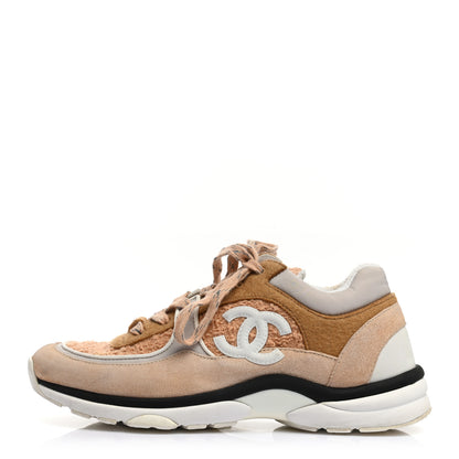 Chanel Suede Tweed Felt CC Sneakers 39 Beige 1 of 7