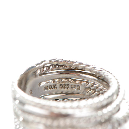 David Yurman Sterling Silver 14K White Gold Diamond 11mm Wide Crossover Cable Ring 52 6 6 of 7