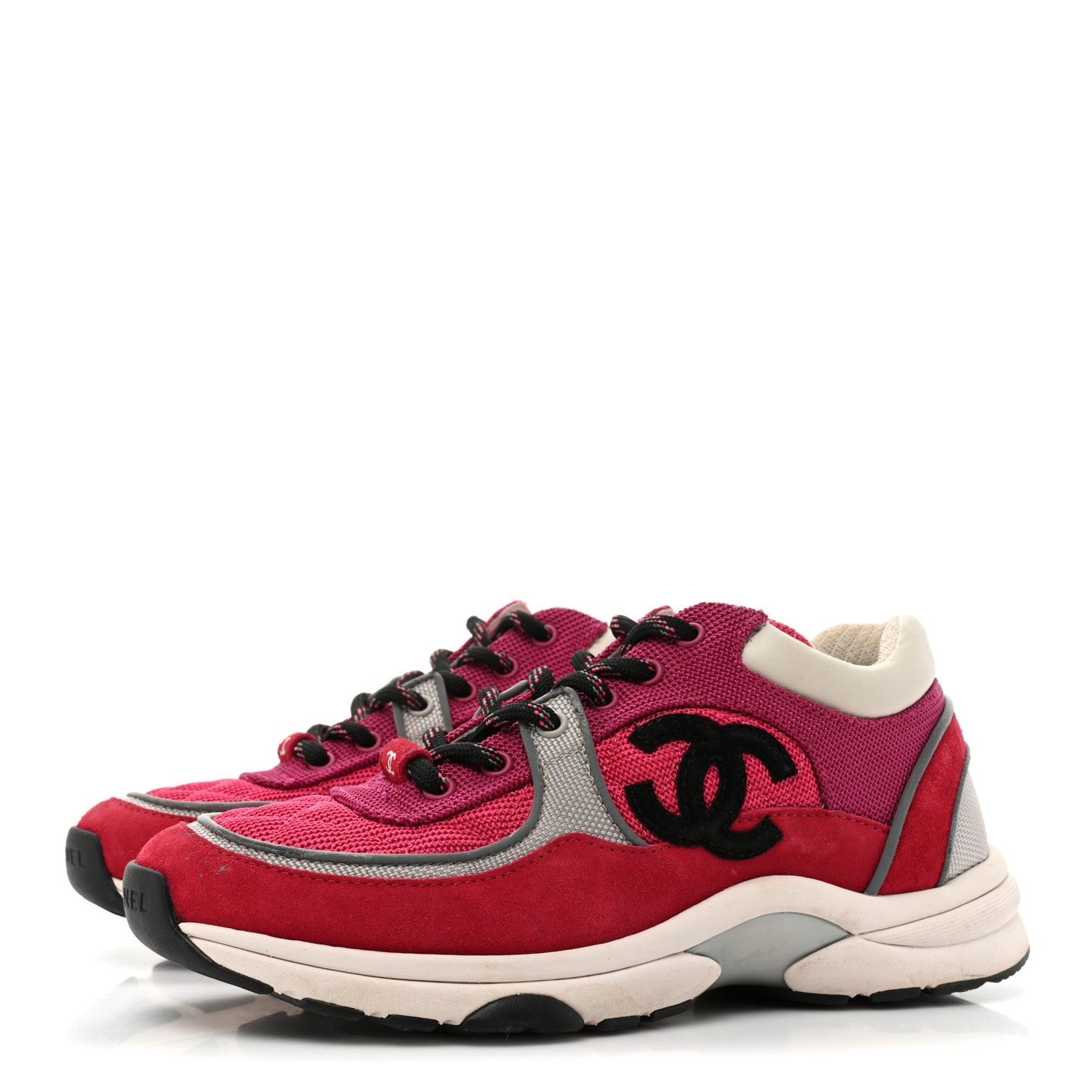 Mesh Suede Calfskin Grained Calfskin Womens CC Sneakers 37.5 Dark Pink Silver