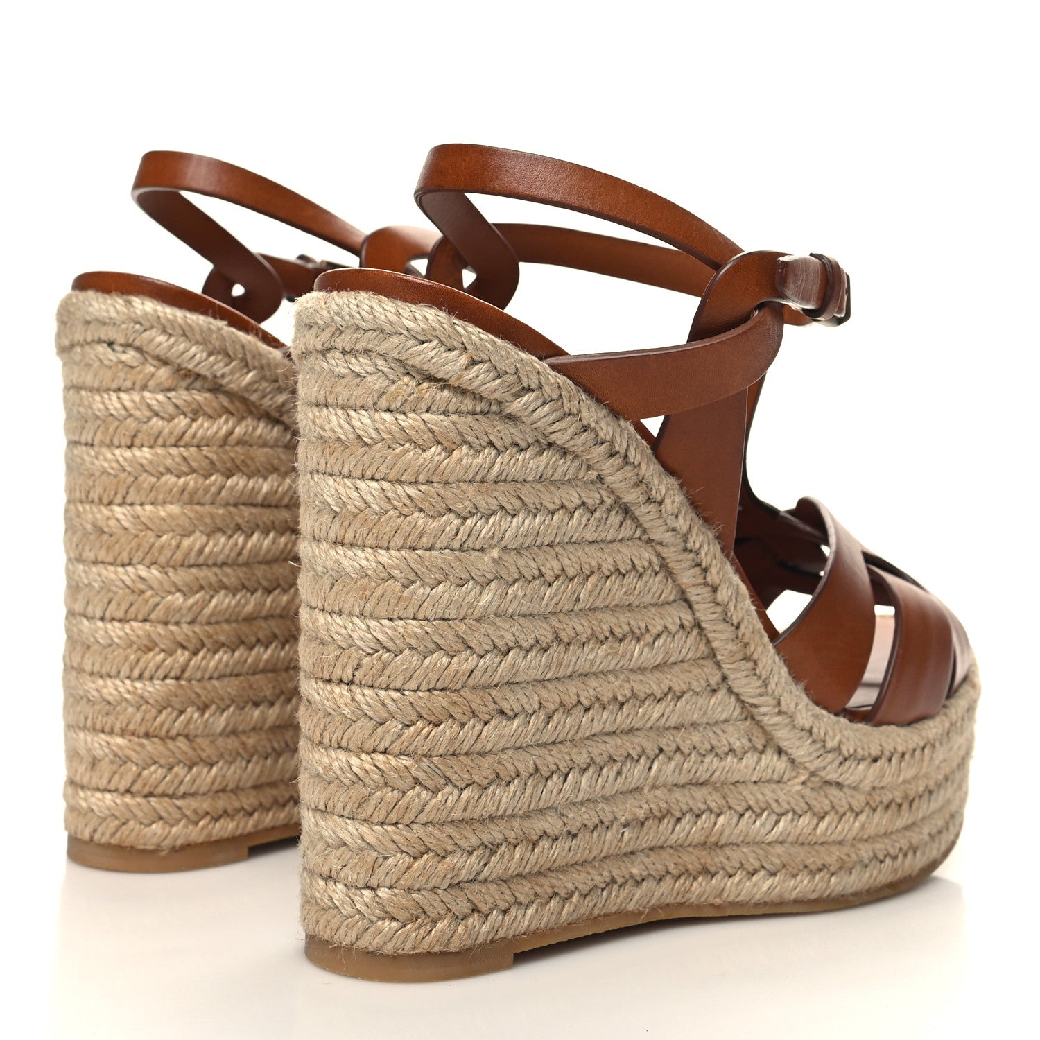 Saint Laurent Calfskin Tribute 95 Platform Espadrille Wedge Sandals 41 Brown 4 of 7