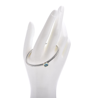 David Yurman Sterling Silver 18K Yellow Gold Blue Topaz 4mm Albion Cable Bracelet 2 of 5