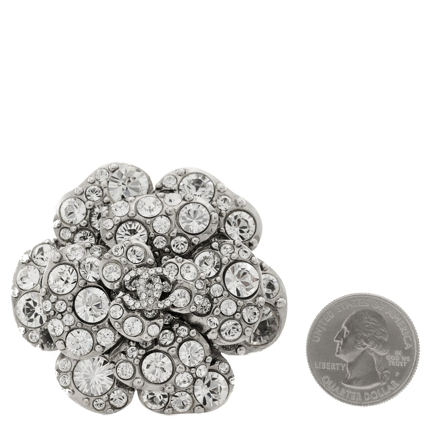 Swarovski Crystal Camellia CC Brooch Silver