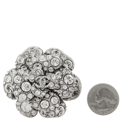 Chanel Swarovski Crystal Camellia CC Brooch Silver 2 of 3