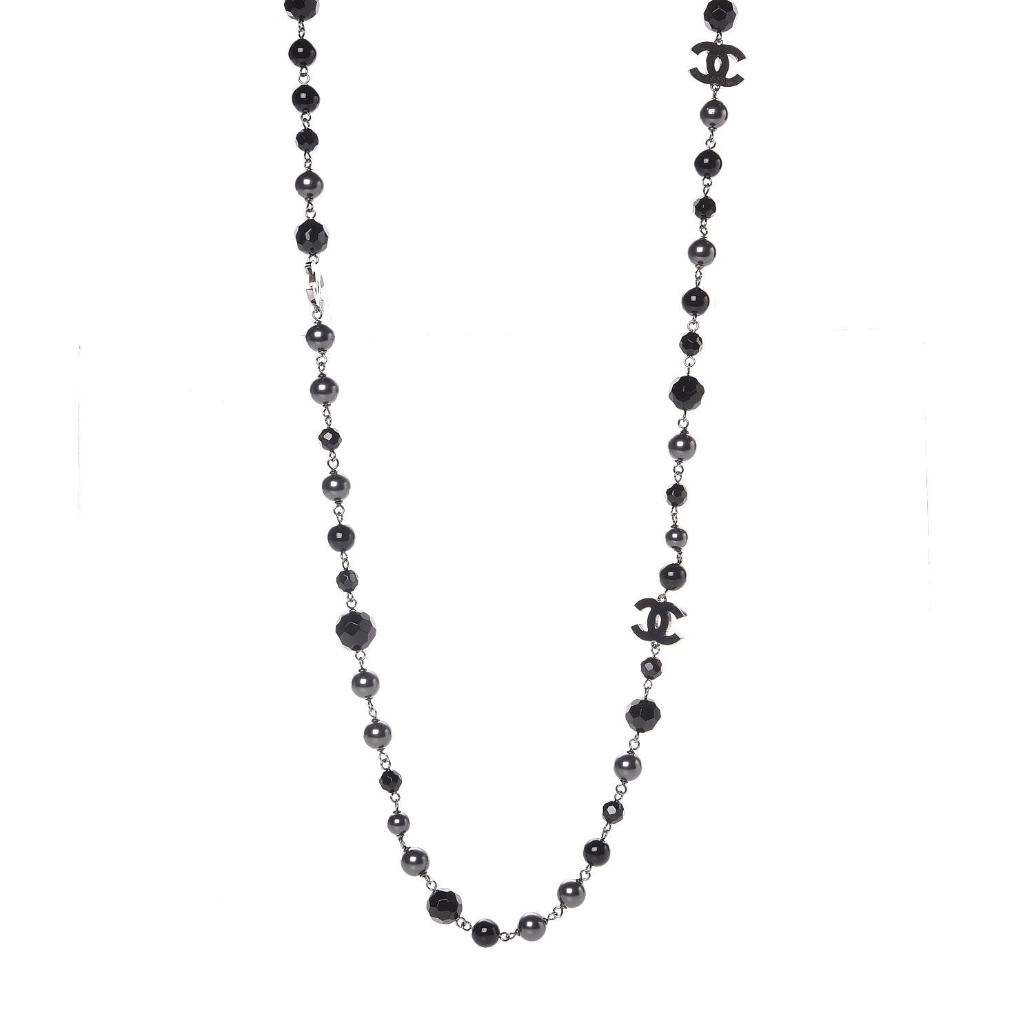 Chanel Ruthenium Beaded CC Long Necklace Black 1 of 7