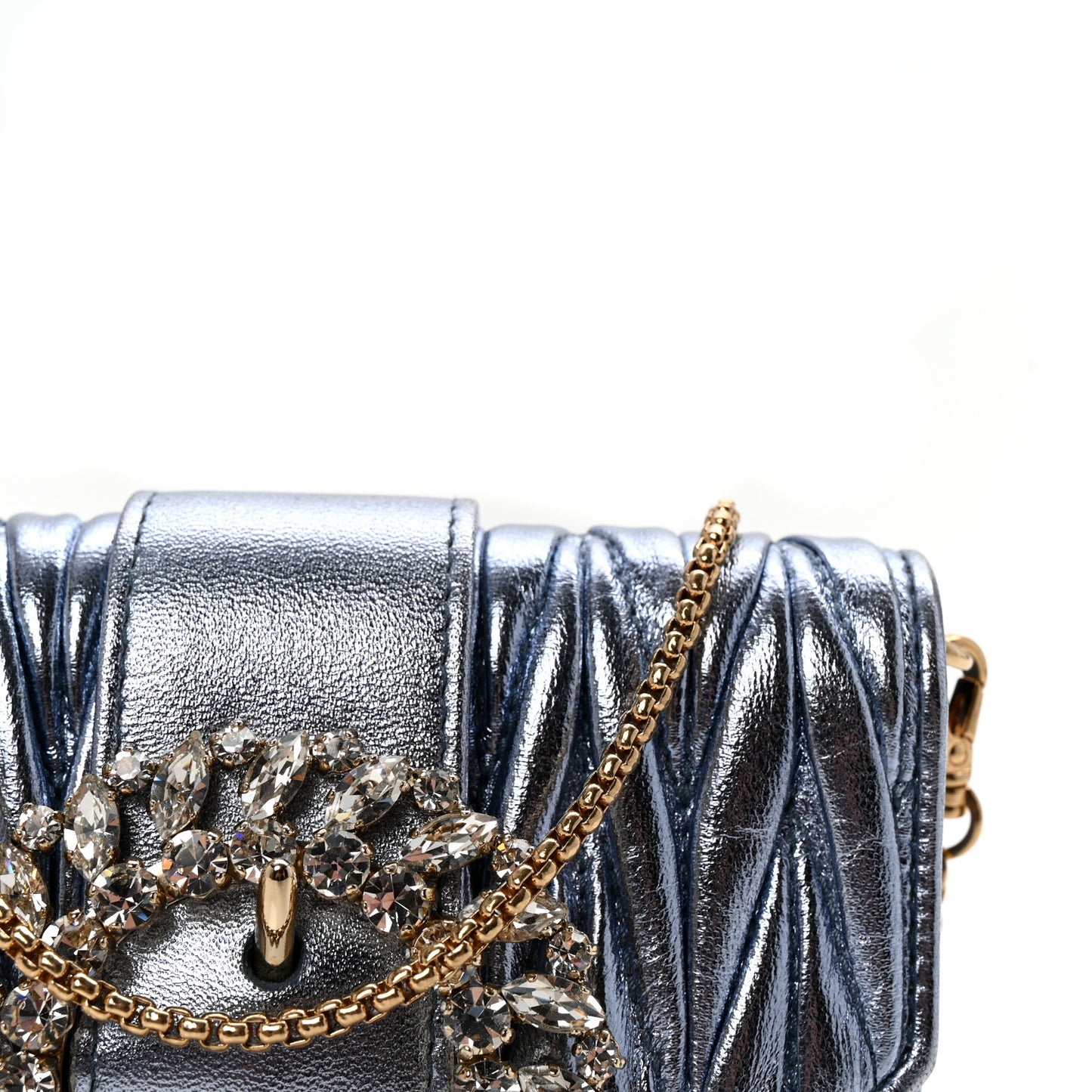 Matelasse Crystal Embellished Mini Chain Shoulder Bag Light Blue